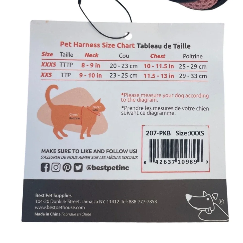 Voyager Step-In Air Mesh Pet Harness Pink Black XXXS Reflective 207-PKB NEW